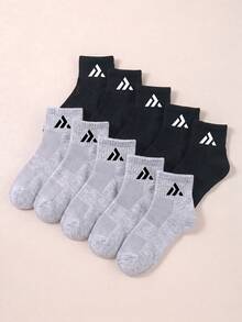 10/20 Pairs Random Style Mid-Calf Socks, Basic Color Triangle Print Boys Socks, Soft Student Socks, Perfect Daily Gift And Back To School Accessory - Multicolor - View 6