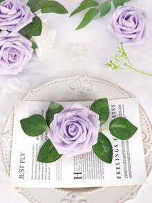 30/25/10/1朵仿真玫瑰花帶莖，適合DIY婚禮花束、桌花裝飾、派對、嬰兒洗禮、居家裝飾，OPP袋包裝（不含盒子） - 紫色 - 查看 5