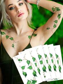 6PCS Halloween Fresh Green Leaf Pattern Halloween Makeup Halloween Street Party Gift Arm Shoulder Neck Collarbone Leg Waterproof Tattoo Stickers - Multicolor - View 1