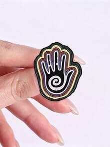1pc Mystical Spiral Hand Enamel Pin,Vintage Layered Colorful Hand And Spiral Symbol Badge, Fashion Accessory, Gift For Mystic Lovers - Multicolor - View 8