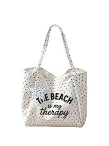 「Beach Therapy」圖案白色波點沙灘托特包套組，附星星吊飾，大容量可折疊，可愛多巴胺時尚托特包，適合購物包、旅行包、通勤包，理想用於海灘旅行、泳池派對、購物與日常使用，適合女性、旅行者與海灘愛好者，適合作為返校、度假與送禮之選 - 彩色 - 查看 14