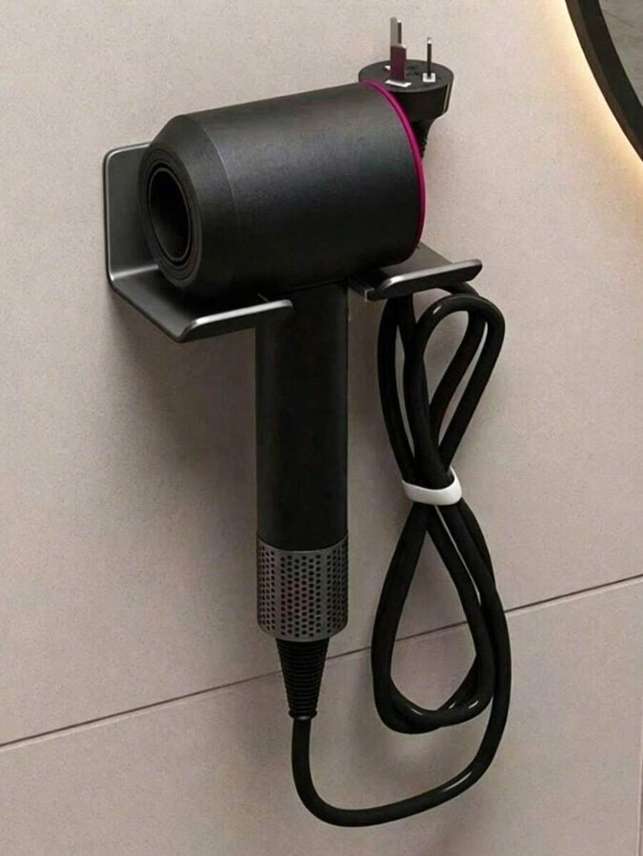 1件極簡白色/黑色吹風機置物架，附電線收納，免鑽孔壁掛式浴室吹風機架，適用於大多數家用與美髮沙龍吹風機，浴室配件收納 - 彩色 - 查看 1