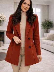 Women's Medium-Warm Wool Blazer/Overcoat For Winter - Elegant - 紅陶 - 查看 4