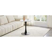60 Cm Round Side Table / European Style Small Dining Table / MDF Dining Table / Non-Slip And Quiet Table Legs / Suitable For Living Room And Dining Room - 白色+黑色 - 查看 9