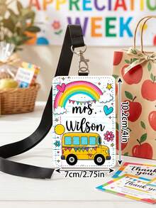 1pc Custom Teacher Name Luggage Tag,School Bus ID Card Cover,Teacher Appreciatio Gift,Back To School,ID Badge Holder Lanyard,Teacher Staff Name Tag - Multicolor - View 3