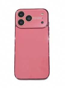 Luxury Electroplated Glossy Phone Case Compatible With IPhone 17 Pro Max 16 15 14 13 12 11 Pro Max Minimalist Solid Color Glass-Like Lens Protection Shockproof Hard Back Shell - Hot Pink - View 3