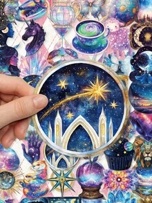 50Pcs Witchy Celestial Galaxy Stickers, Aesthetic Moon Star Zodiac Constellation Waterproof Cutouts For Junk Journal Scrapbook Card Planner Making - Multicolor - View 4