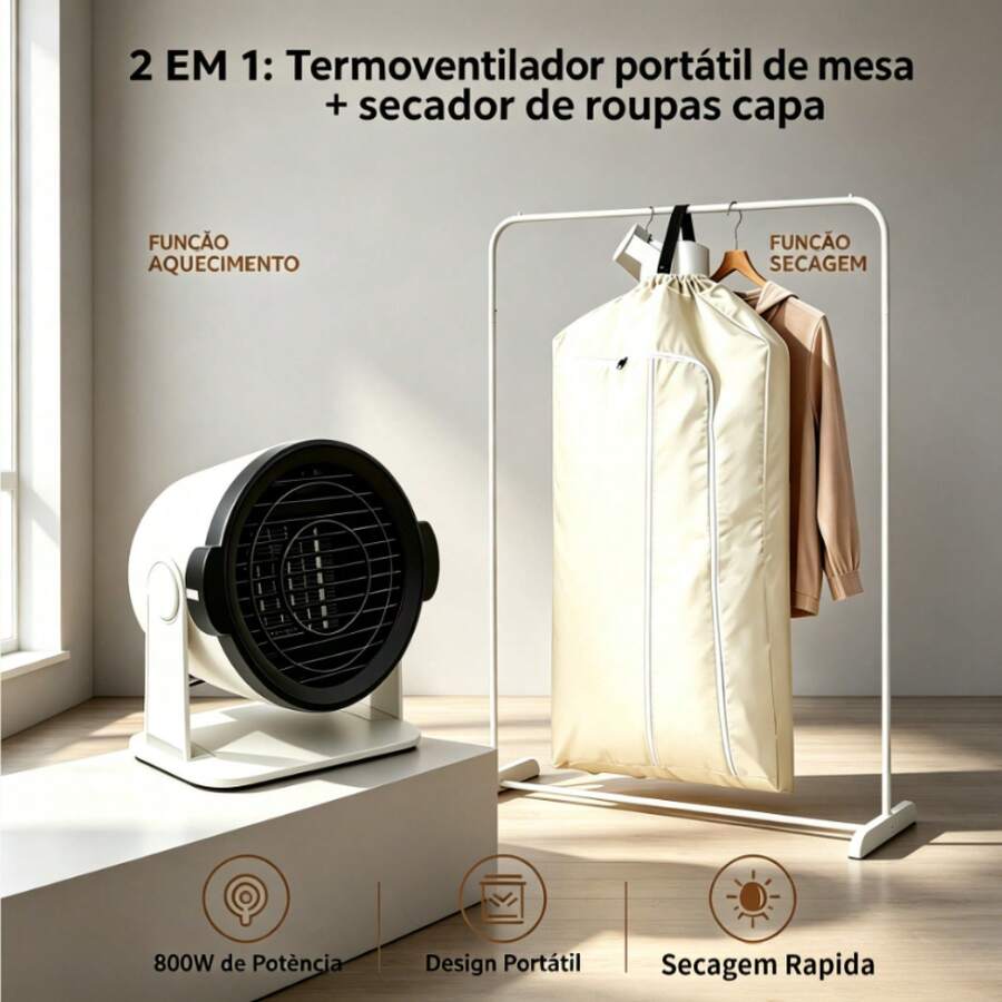 Termoventilador portatil de mesa+ secador de roupas capa,Secador Multifuncional para Roupas e Sapatos, Secador de Ar Estilo Guarda-Roupa, Remoção de Umidade para Temporada de Chuvas, Dormitório, Casa e Viagem, Portátil e Economiza Espaço - Termoventilador portátil de mesa(110V) - Visão 1