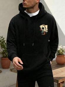 Men's Casual Minimalist Drawstring Hoodie - Black - View 3