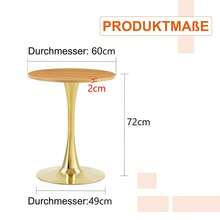 60 Cm Round Side Table / European Style Small Dining Table / MDF Dining Table / Non-Slip And Quiet Table Legs / Suitable For Living Room And Dining Room - 金色+木色 - 查看 4