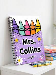 1 Peça Caderno Espiral Personalizado com Nome de Professor e Balde de Giz de Cera, Diário de Giz de Cera Arco-Íris Fofo Personalizado, Planejador de Bolso de Professor em Cor Macaron, Presente de Agradecimento ao Professor, Volta às Aulas, Presente para Professor, Essencial para Sala de Aula - Multicolorido - Visão 6