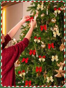 12Pcs Sparkly Christmas Bows, Xmas Tree Ornaments For Home, Office & Party Decor - Multicolor - View 3