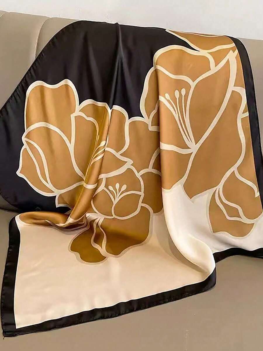 1 pieza Pañuelo cuadrado versátil de moda para mujer de primavera - Negro - Ver 1