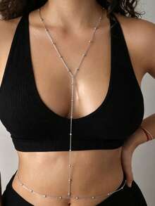1pc Fashion Shiny Ball Metal Necklace, Sexy Party Celebration Body Accessory For Women - Silver - View 2