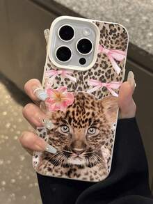 1pc Minimalist Leopard Print Cute Leopard Pattern Lychee Texture Anti-Drop Anti-Slip Soft Phone Case Protective Cover Compatible With Apple And Phones - Multicolor - View 5