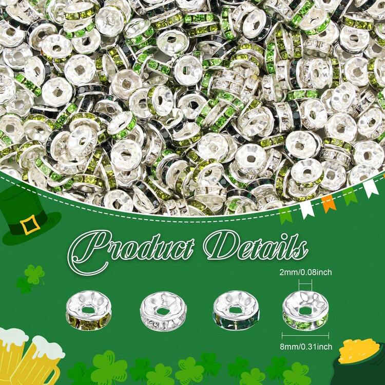60-200pcs St. Patrick's Day Beaded Spacer Beads, 8mm Green Round Beads, Green And White Beads For Jewelry Making, Bracelets, Necklaces, Crafts - White, Green, Dark Green, Army Green - View 4