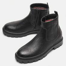 Sepatu Bot Chelsea Pria Sol Tebal Nyaman Ringan Cocok untuk Perjalanan Santai Gaya Retro Sepatu Bot Setinggi Mata Kaki - Hitam - View 2
