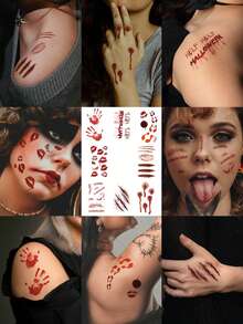 8PCS Halloween Multi-Element Pattern Halloween Costume Party Gift Arm Shoulder Neck Collarbone Back Temporary Tattoo Stickers - Multicolor - View 3