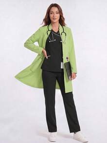 Long Sleeve Lab Coat With Pockets And Zipper Front, Lab Scrub Jacket - Mint Green - View 3