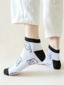 10 Pares de Meias Femininas Minimalistas Personalizadas em Preto & Branco, Meias Curtas Esportivas Casuais de Corte Baixo Fofas Adequadas para Uso Diário (1/5/10/15/20 Pares) - Multicolorido - Visão 2