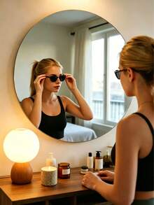 Round Acrylic Mirror Wall Sticker – Large Self-Adhesive Non-Glass Mirror, High Transparency Decorative Mirror Panel, Suitable For Bathroom, Bedroom, Door, Vanity And Home Wall Decor - Mirror - View 2
