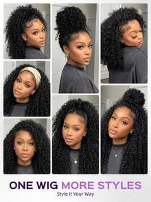 MEGALOOK 3 In 1 Half Wig Deep Curly 100% Human Hair Wig Invisible Hairline Wear Go Upgrade Headband Wig Updo Down Style Hairpiece Beginner Friendly Natural Color - SNatural - View 9