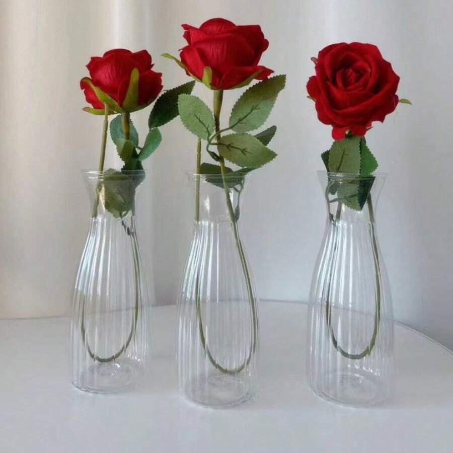 1/2/5/8/10 Peças Vasos Transparentes Listrados de Plástico, Artesanato de Arranjo Floral, Adequado para Várias Decorações de Buquê, Decoração de Feriados e Casa, Ideal para Decoração de Mesa, Casamento, Casa, Jantar de Natal - transparente - Visão 1