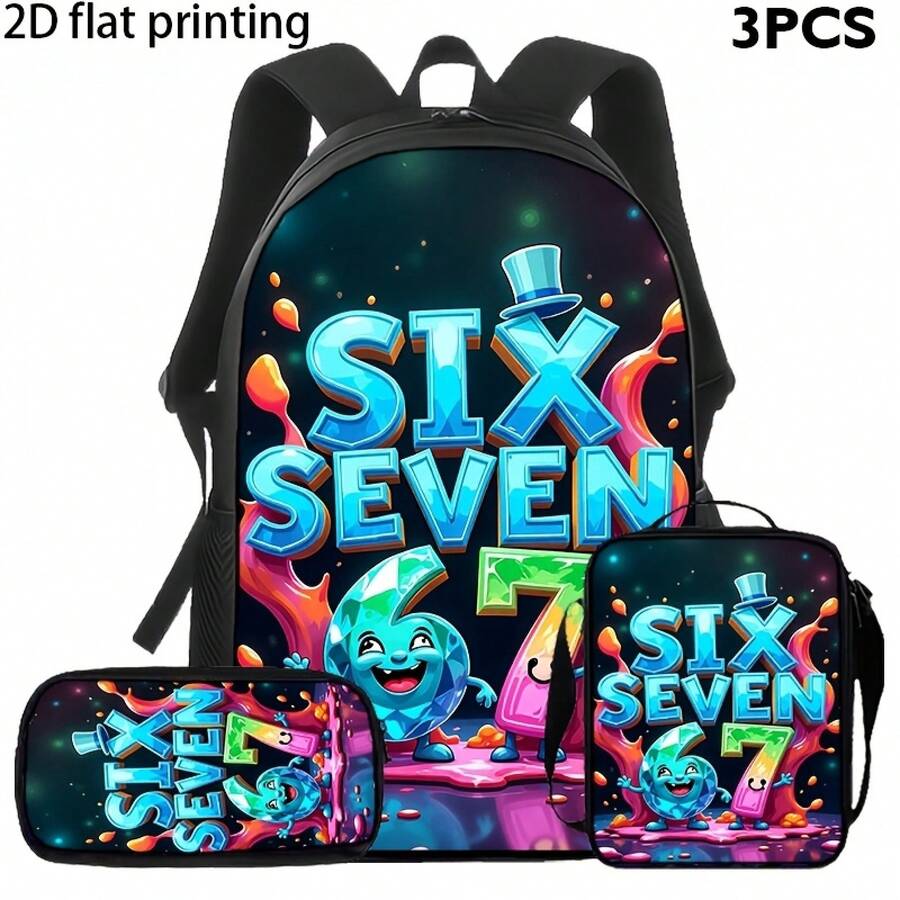 Ck Set (3-Piece), Spacious Backpack, Shoulder Bag, And Pencil Case, Featuring A Dazzling Starry Sky Print, Suitable For Daily Use, Travel Essentials - Three-piece Set - View 1