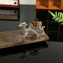 Enamel Rhinestone Camel Trinket Box, Mini Metal Camel Jewelry Storage Figurine Desk Decor - Silver - View 2