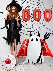 6 Stücke Set Halloween Teufel Ballon Set, enthält "BOO" Buchstaben, Augapfel, Teufel Ballons, geeignet für Halloween, Geburtstag, Spukhaus, Zimmer, Innen- und Außendekoration, Szenenatmosphäre Schaffung - Mehrfarbig - Übersicht 7