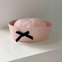 1pc New Bowknot Japanese Navy Style Outdoor Cute Sun Protection Hat Women's Summer Sunshade Sailor Cap Large Head Circumference Octagonal Beret - Multicolor - View 7