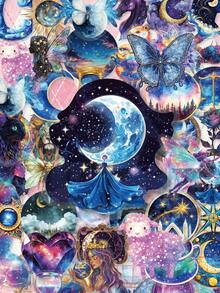 50Pcs Witchy Celestial Galaxy Stickers, Aesthetic Moon Star Zodiac Constellation Waterproof Cutouts For Junk Journal Scrapbook Card Planner Making - Multicolor - View 1