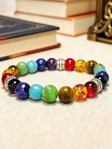 2pcs Chakra Healing Energy Bracelets, Yoga Balance Beads Bracelet With Volcanic Turquoise, Jewelry Gift Choice For Party Occasions - Multicolor - View 6