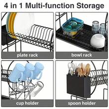 2-Tier Black Kitchen Dish Drying Rack, Automatic Drainage, Rust-Proof, With Utensil Holder, For Drying Dishes, Space-Saving Kitchen Storage Organizer - Multicolor - View 3