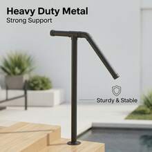 Industrial Pipe Handrail For Outdoor Steps, Single Post Stair Railing, Sturdy Metal With Anti-Slip Caps, Rustproof, Quick Install For Porch Patio - Black - View 2