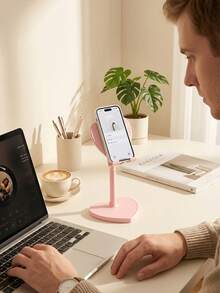 Cute Heart-Shaped Adjustable Height Phone Stand, Adjustable Angle Desktop Holder, Universal Phone And Tablet Slouchy Bracket For Watching Movies, Girly Style Holiday Gift - View 4