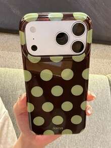 Fashion Minimalist Full Screen Polka Dot Colorblock Phone Case Compatible With IPhone 17 Pro Max 17 Pro 16 Pro Max 15 Pro Max 13 Pro Max 14 Plus 17 Air 12 Pro Max 11 Candy Color Dopamine Soft Back Cover ﻿ - Green Polka Dots - View 2