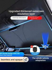 Upgraded Universal Car Front Windshield Sunshade, Foldable Easy Installation Portable Storage Car Sunshade, Made Of High-Efficiency Heat-Insulating Material, Blocks Strong Light And UV Rays, Effectively Blocks Sunlight, Reduces Glare - A - View 3