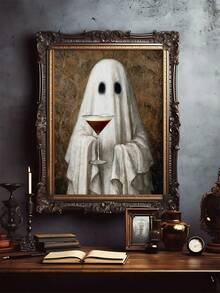 1pc Ghost & Espresso Martini Print, Halloween Bar Decor, Spooky Ghost Drinking Coffee Art, Ideal Gift, Suitable For Bedroom, Living Room, Kitchen, Wall Art, Wall Decor, Home Decor, Room Decor, Canvas Wall Art, Poster, Framed Wall Art, Optional Frame - 1PCS - View 5