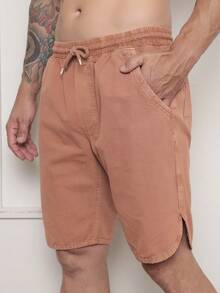 Men's Bermuda Shorts In Twill Fabric With Elastic Waistband - Óxido marrón - Ver 1
