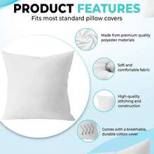 White Square Pillow Set Of 4-Sofa Pillow, Soft Fabric, Suitable For Bed Or Sofa Use-Bedding, Home Decoration, Dormitory Sleep Protection, Daily Use, Simple Appearance, Can Be Patted Or Dried At Low Temperature To Make It Fluffy, 18in 20in 22in. - 白色2只 - 查看 5