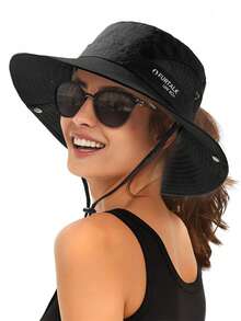 1pc Women's Ponytail Hole UPF 80+ Sun Hat, Large Brim Foldable Beach Summer Hat, Outdoor Bucket Hat,Vacation - A - View 10