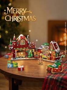 LOZ 1825pcs Small Particle Building Blocks, Foldable Christmas House Building Blocks, Assembly Building Block Set, Birthday Gift, Christmas Gift, Activity Party Gift - Red - View 4