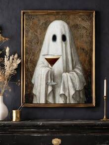 1pc Ghost & Espresso Martini Print, Halloween Bar Decor, Spooky Ghost Drinking Coffee Art, Ideal Gift, Suitable For Bedroom, Living Room, Kitchen, Wall Art, Wall Decor, Home Decor, Room Decor, Canvas Wall Art, Poster, Framed Wall Art, Optional Frame - 1PCS - View 3