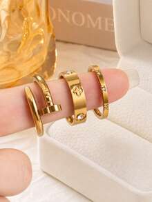 3pcs/Set Women's Rings, Long-Lasting Color, 18K Stainless Steel Fashion Elegant Rings For Summer, Size 6-10, Wedding Rings - Butterfly - View 12