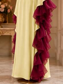 Gaun Bubu Afrika Sederhana dengan Blok Warna, Potongan Longgar, Lengan Kelelawar Samping Berkerut, dan Detail Tarikan, Gaun Maxi Elegan untuk Acara Formal Gereja, Warna Kuning Musim Gugur - Kuning - View 7
