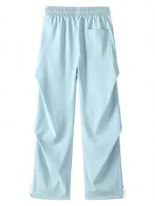 NcmRyu Men's Light Blue Crinkled Parachute Cargo Pants, Drawstring Waist Adjustable Hem Loose Fit Joggers, Suitable For Running And Streetwear - Baby Blue - View 5