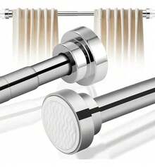 PEYMALERA 65-195 Adjustable Retractable Shower Curtain Rod - Silver - View 2