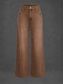 Neue vintage Washed Weite Bein Lässig Jeans für Frauen, Braun - Hochwertig, modisch und bequem für den Frühling - Braun - Übersicht 4