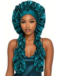 Bow Decor Long Pleated Tail Satin Sleep Cap, Adjustable Button Silk Hair Bonnet, Suitable For Curly And Braided Hair, Anti-Frizz Hair Protection Sleep Cap - Multicolor - View 4